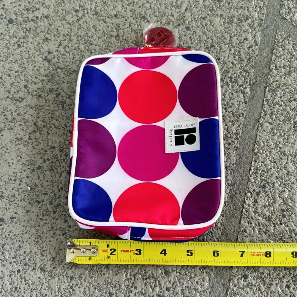 Estée Lauder Lisa Perry pink polka dot travel zip closure cosmetics bag